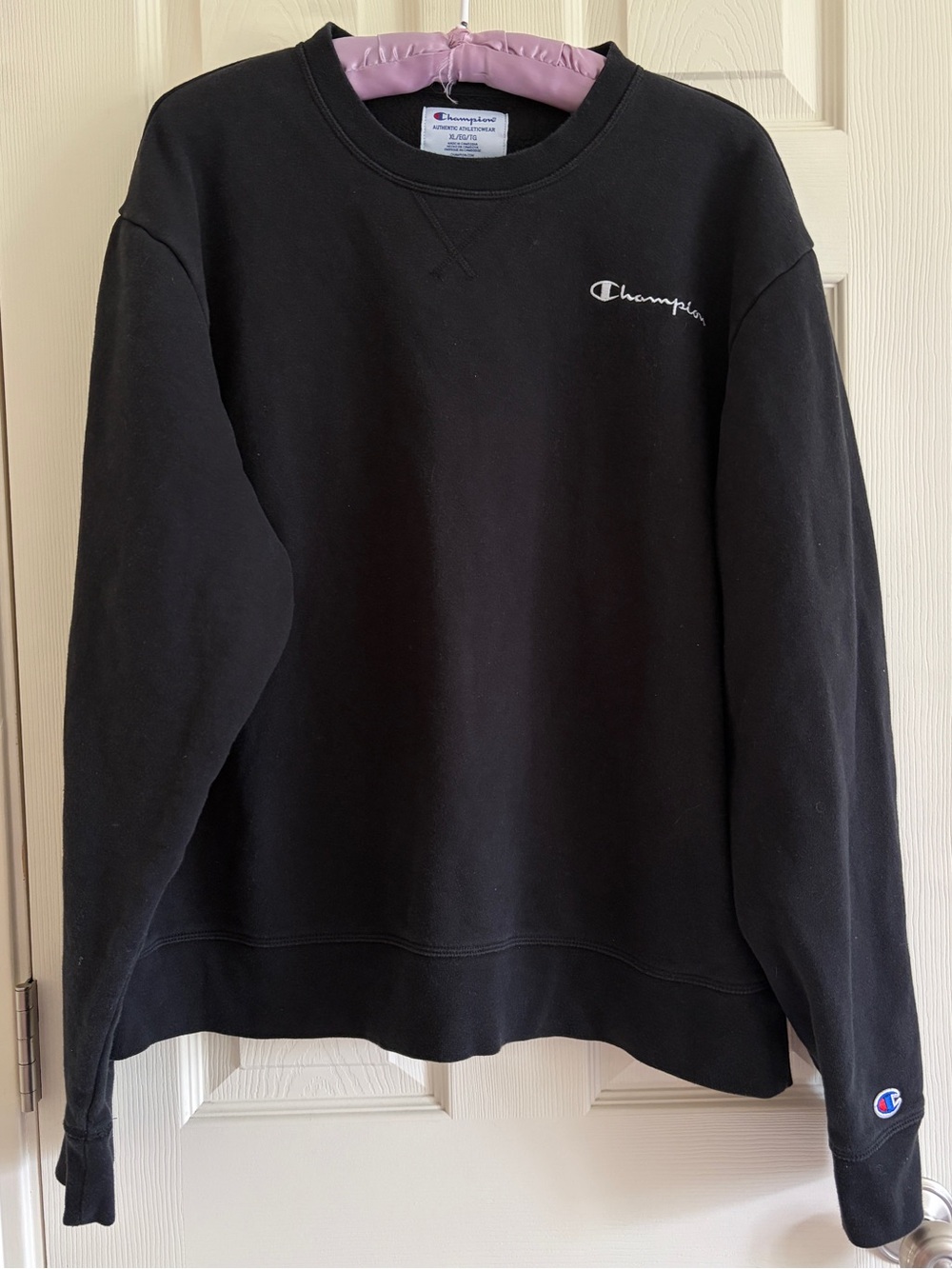 Champion Black Embroidered Logo Crewneck Sweatshirt Men Size XL